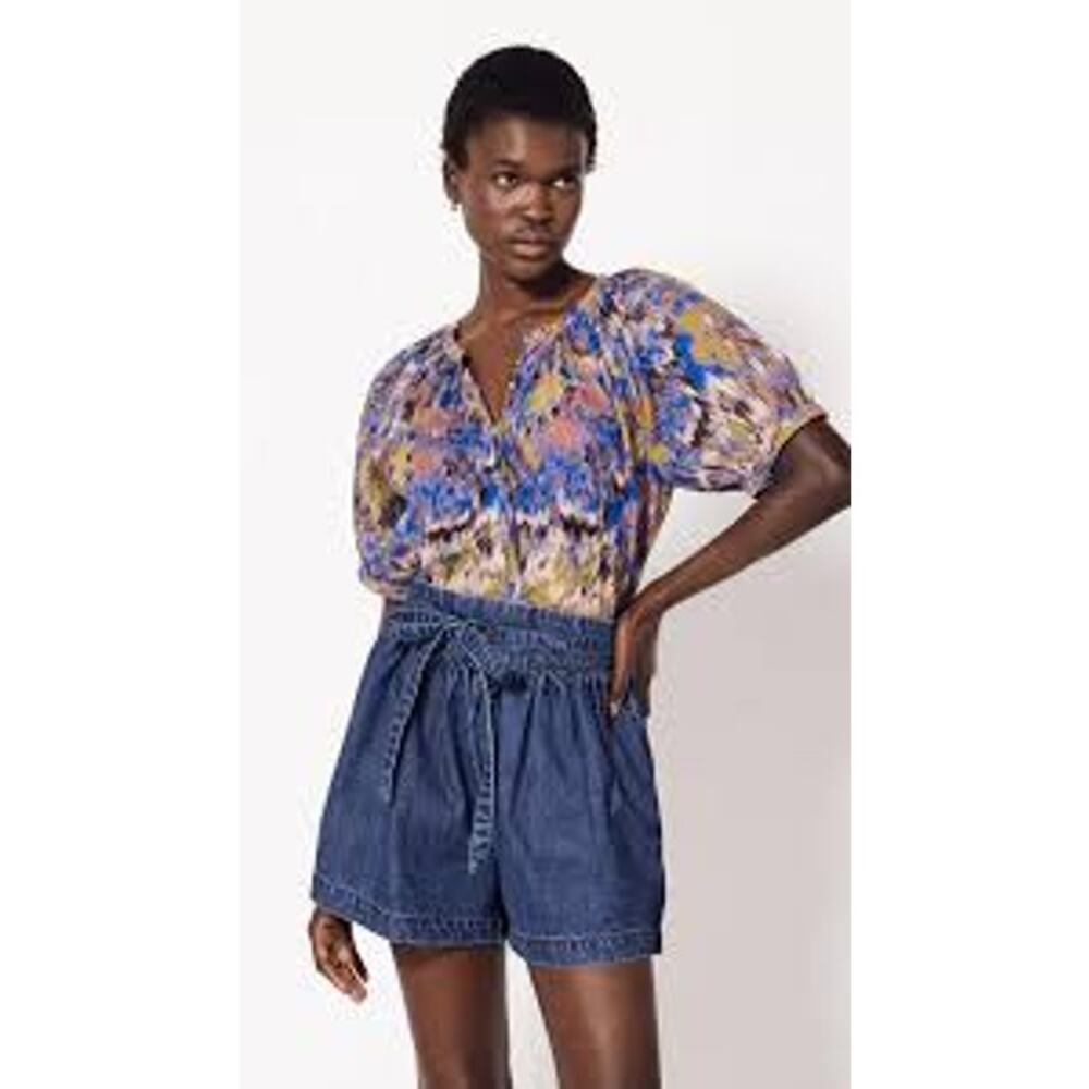 Cleobella Irena Blouse in Azukar Printed Organic Cotton Button Front Sz Small ☀️